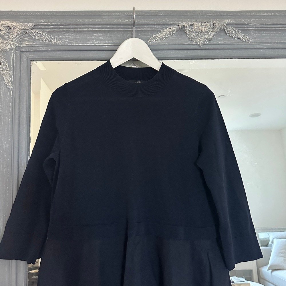 COS Long Sleeve Knitted Sweater Dress With Woven Skirt A-Line Minimalist Small - Picture 7 of 12
